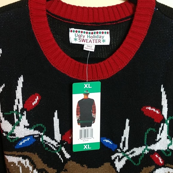 NWT Men's Ugly Holiday Sweater "Let it Glow" Deer size XL - Picture 3 of 6